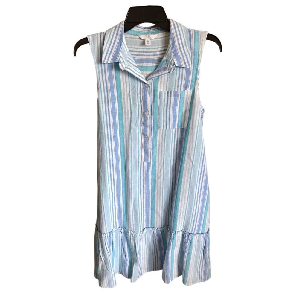 Time and Tru sleeveless dress blue white SZ Small 4-6 striped Linen blend New